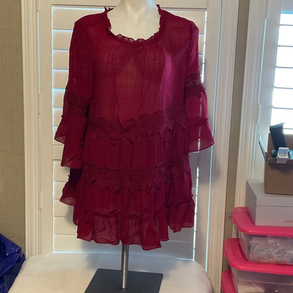 Indigo Soul Deep Red Ruffle Dress